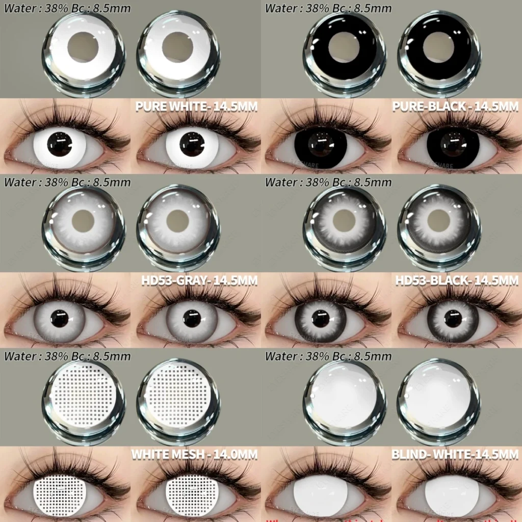 EYESHARE 2pcs Cosplay Colored Contact Lenses Crazy White Contact Lenses Anime Black Eye Lenses Halloween Beauty Makeup Lens