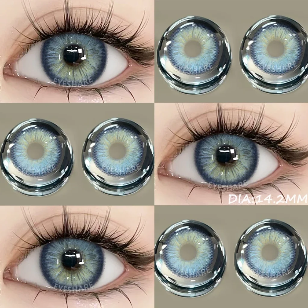 EYESHARE NEW 1pair Gray Contact Lens for Eyes Hybrid Natural Colorful Lenses 14.2mm Colorful Eyes Lenses Cosmetic Yearly Use