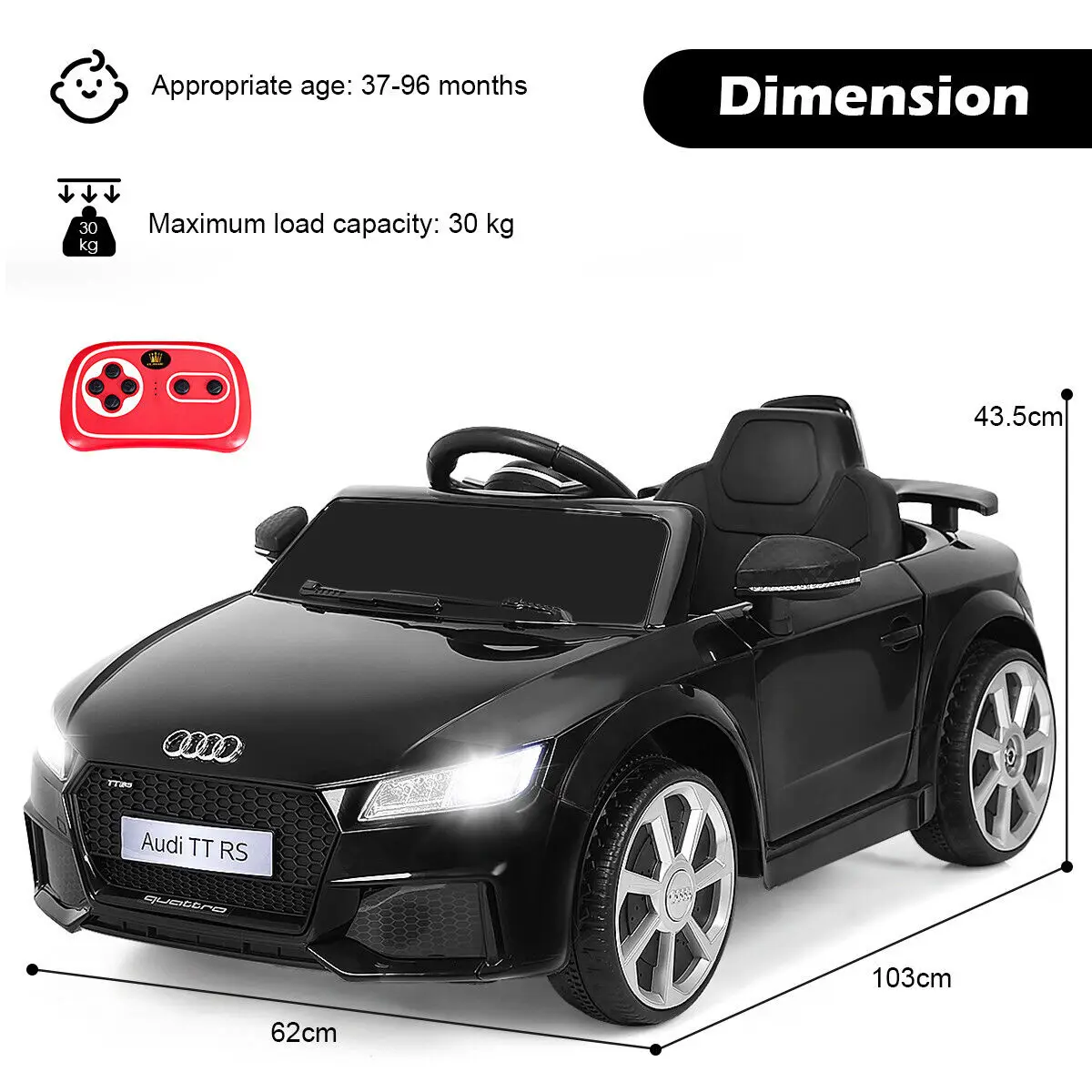 DORTALA Kids Electric Ride On Car Licensed Audi TTRS Toddlers 12V Battery Vehicle - Image 2
