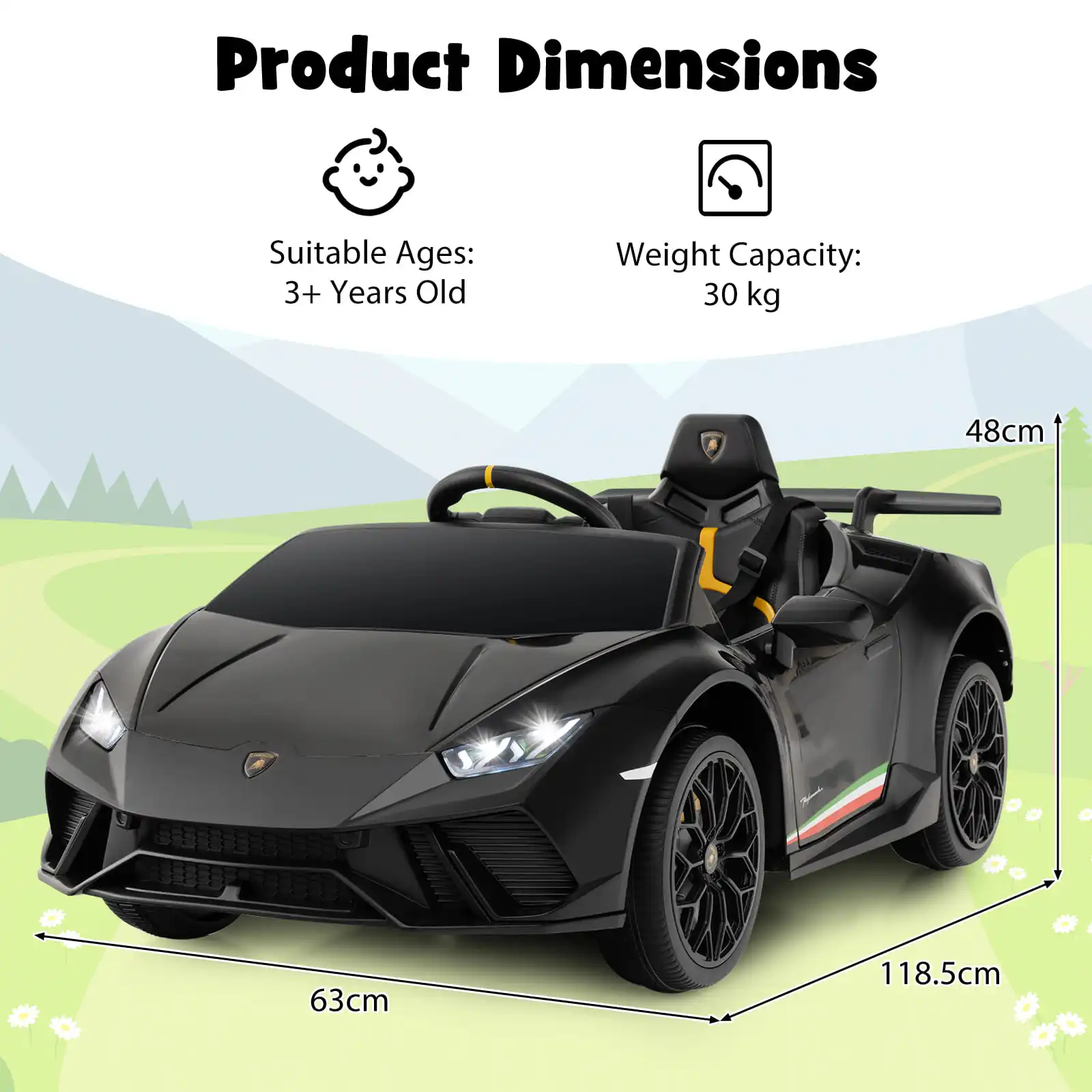 DORTALA Lamborghini Kids Ride on Car 12V Battery Powered Electric Vehicle-Black - Image 2