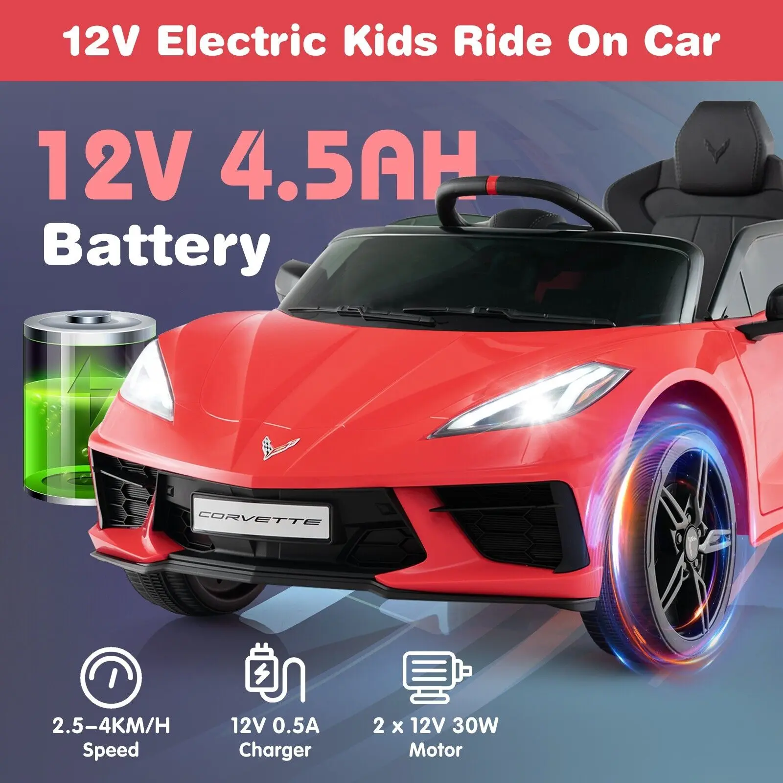 DORTALA 12V Electric Kids Ride On Car Licensed Chevrolet Corvette C8 Toy Car - Image 5