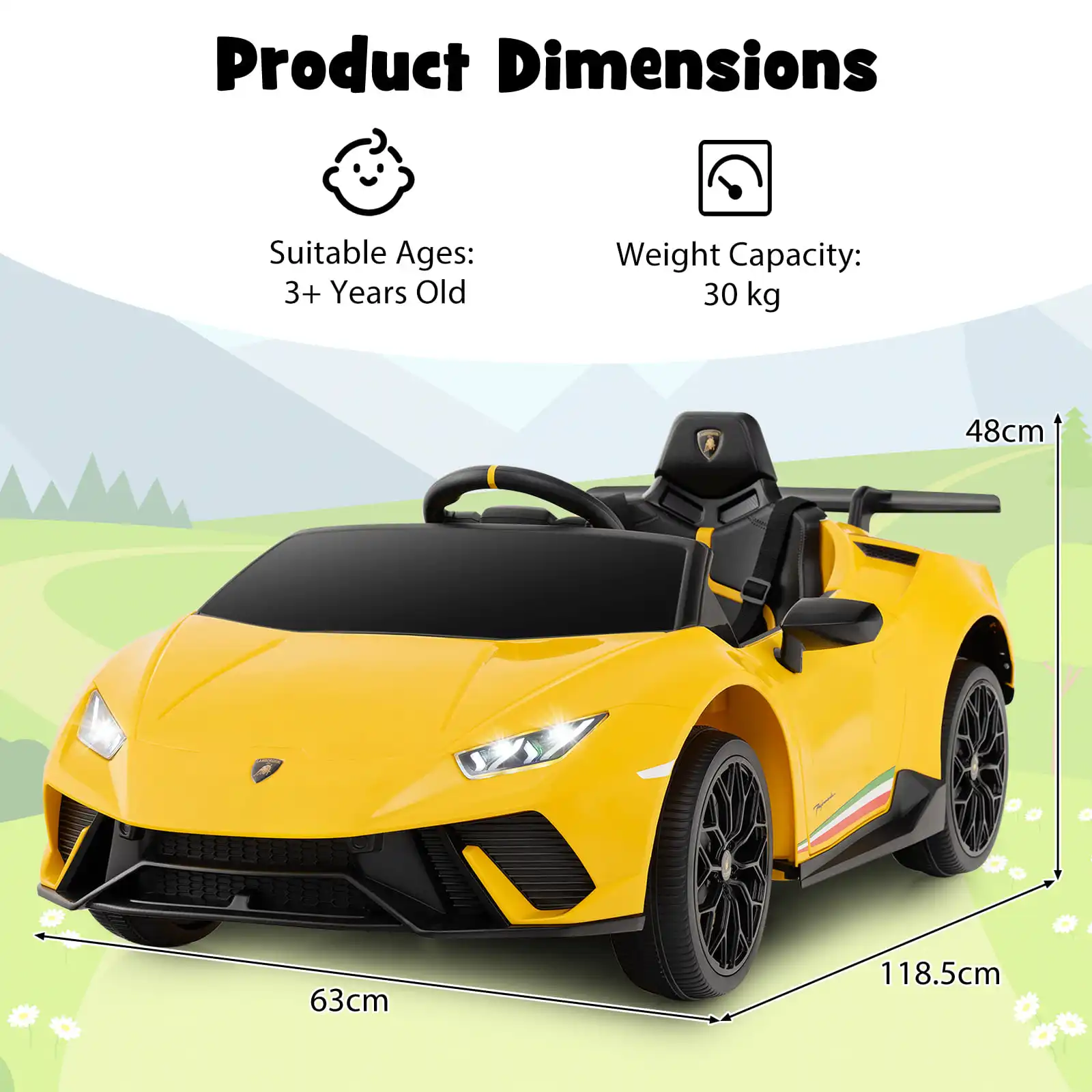 DORTALA Lamborghini Kids Ride on Car 12V Battery Powered Electric Vehicle-Yellow - Image 2