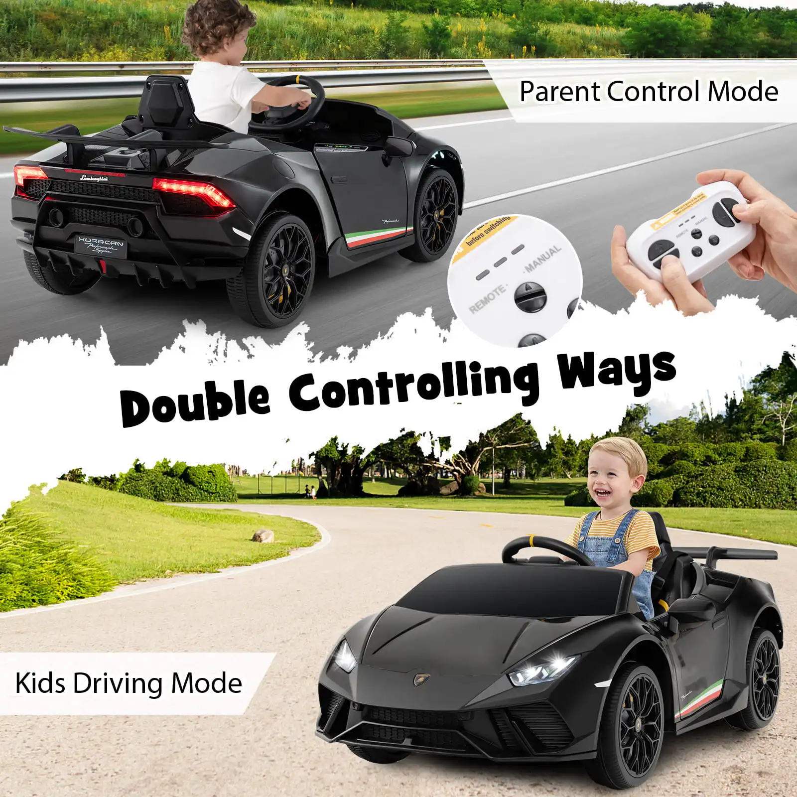 DORTALA Lamborghini Kids Ride on Car 12V Battery Powered Electric Vehicle-Black - Image 3