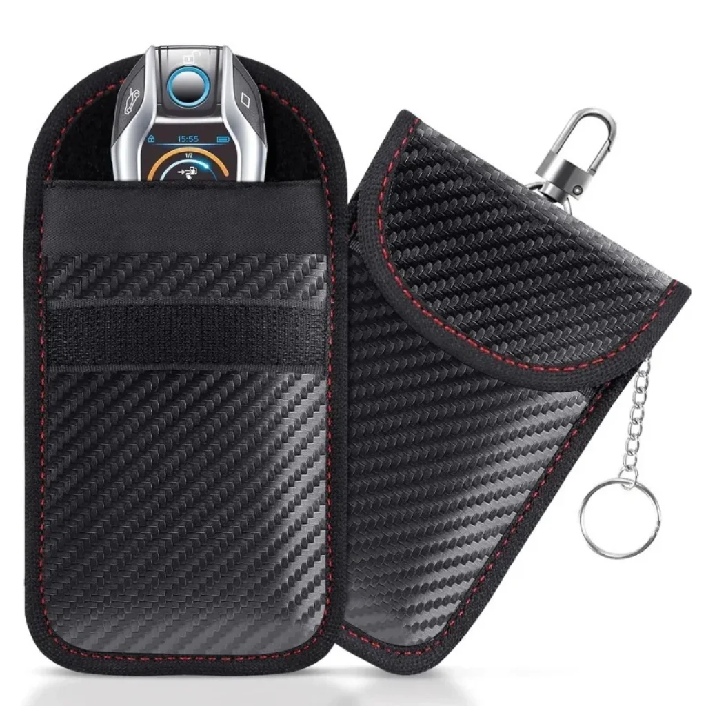 Faraday Bag for Key Fob Cage Protector Car RFID Signal Blocking Key Fob Protector Anti-Theft Pouch Double-Layers of Carbon Fiber