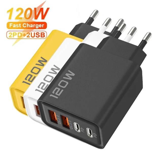 Quick Charge 3.0 Fast Charger Muti Total 120W 4 Port USB Type C PD Mobile Phone Wall Adapter for iPhone 16 Samsung S24 Xiaomi 15 1