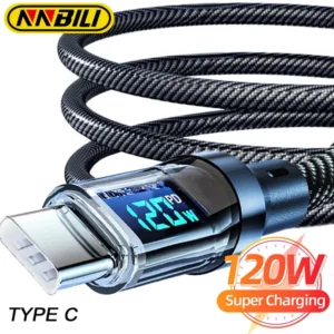 NNBILI 100W USB C 120W USB A charging cables with LED display screen, USB C=C-C，USB A=A-C,Xiaomi iPhone、 Samsung not compatible