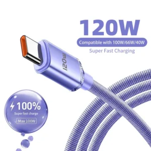 120W USB Type C to Type C Fast Charging Cord USB C Quick Charge Phone Cables For Samsung Xiaomi Huawei Realme